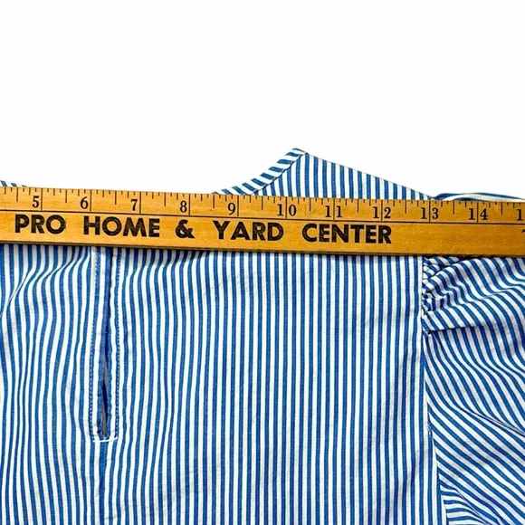 J. Crew Poplin Puff Sleeve Blue Striped Tiered Midi Ruffle Dress Size 4 GUC! - Picture 13 of 16